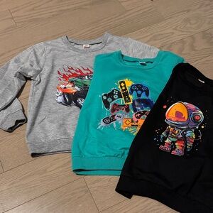 Set of three boys long sleeve: Astronaut, game controllers, monster truck